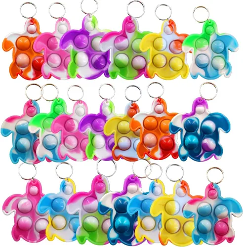 Vista 8 de 20 piezas de mini tortuga arcoíris Pop Fidget llavero juguete, regalos de fiesta, juguetes de burbujas para aliviar la ansiedad y el estrés, regalo