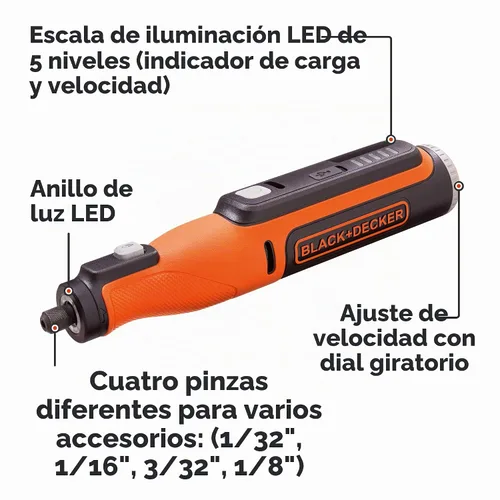 Vista 3 de Beyond by BLACK+DECKER - Herramienta giratoria de 8 V MAX* con kit de accesorios, versátil, inalámbrica, 35 piezas (BCRT8K35APB)