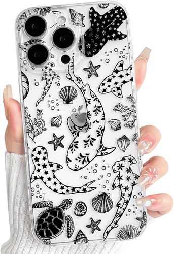 Vista 126 de NITITOP Funda para iPhone 13 Clear Sea Animal - Pez negro Pescado Negro