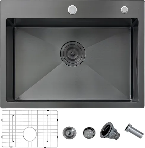 Vista 10 de Hotis Fregadero de Barra Negro Empotrable, Fregadero de Cocina Pequeño de 15x15 de Un Solo Tazón, Fregaderos Negros de Acero Inoxidable para Bar