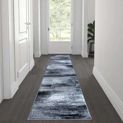Vista 27 de Flash Furniture Rylan Collection - Alfombra contemporánea de olefinas azules, de pelo alto, 2 x 10 pies, respaldo de yute, pasillo, entrada