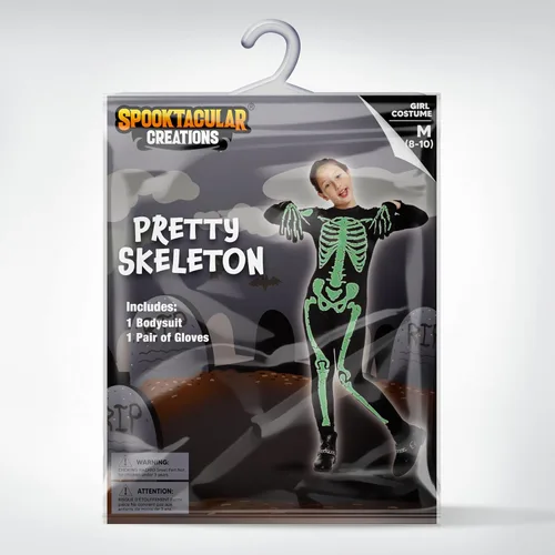 Vista 6 de Spooktacular Creations Disfraz de esqueleto de Halloween para niños y niñas, overol de esqueleto para cosplay