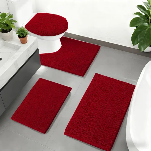Vista 17 de RUN HELIX Juego de 4 alfombras de baño antideslizantes, suaves, peludas y absorbentes, con tapete de inodoro en forma de U, color negro