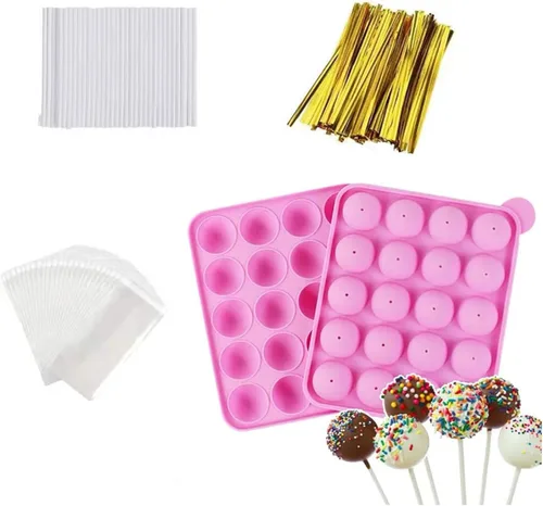 Vista 12 de Juego de moldes de silicona con 12 capacidades distintas; moldes para piruletas y caramelos duros de chocolate con 60 palitos de chupachups