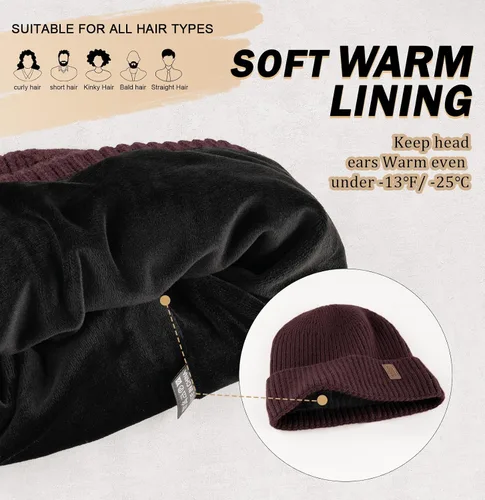 Vista 2 de Wmcaps Gorros cálidos para hombres y mujeres, gorro con forro polar cálido para invierno, unisex, a la moda, gorro de punto con puños
