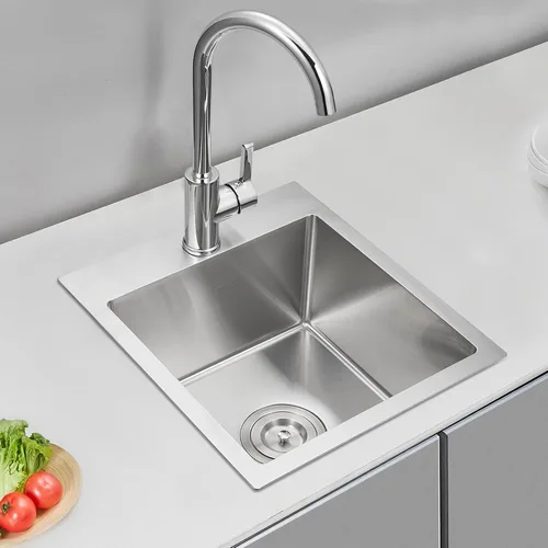 Vista 18 de ROVATE Fregadero de barra empotrable de 13 x 15 x 8 pulgadas, Fregadero de cocina pequeño de montaje superior de un solo compartimento, Fregaderos