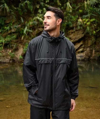 Vista 23 de SWISSWELL Chaqueta impermeable para hombre, rompevientos, ligera con capucha para uso diario casual