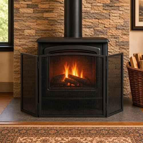 Vista 2 de Pilgrim Home and Hearth 19261 - Protector de estufa negro mate