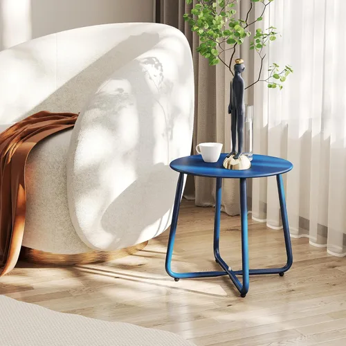 Vista 9 de HollyHOME Mesa auxiliar redonda de metal, resistente al óxido, soporte para plantas pequeñas para patio, mesa auxiliar portátil para exteriores