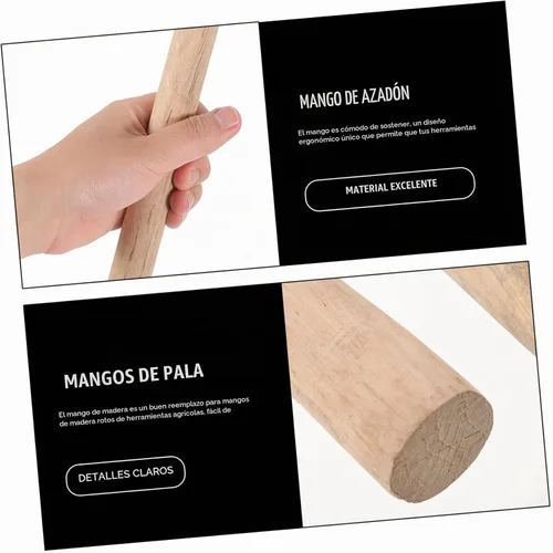 Vista 8 de 2 piezas de mango de madera ergonómico de repuesto para herramientas de granja, azada de madera dura y pala, agarre cómodo para jardinería y diseño