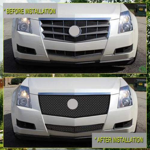 Vista 6 de Compatible con Cadillac CTS 2008-2013 y Cadillac CTS Coupé 2011-2014 Negro Acero inoxidable Doble Malla de Alambre Rejilla Inserto Combo