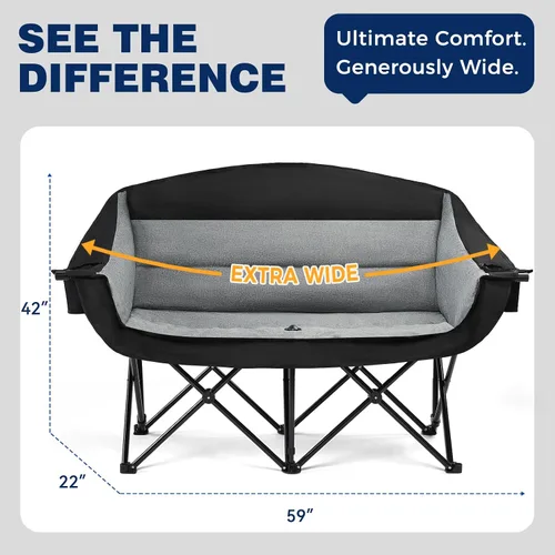 Vista 3 de apollo walker Silla de Campamento Doble de Gran Tamaño para 2 Personas - Sofá de Campamento Extra Ancho y Resistente de 600 libras con Portavasos