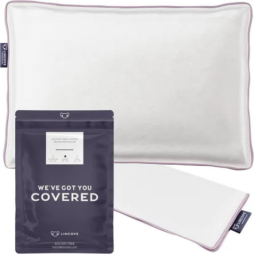Vista 8 de Lincove Funda protectora de almohada de satén 100% algodón, funda de almohada con cremallera, 500 hilos, algodón de lujo, protector de almohada