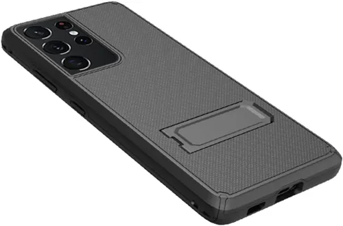 Vista 4 de Funda compatible con el teléfono Samsung Galaxy S21 Ultra 5G (tamaño de pantalla 6.8 pulgadas solamente). Funda híbrida de doble capa con soporte