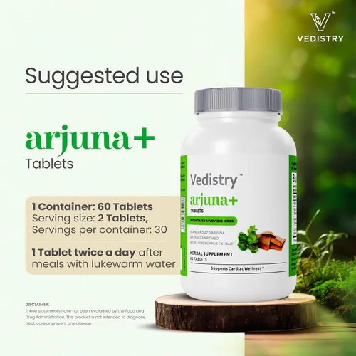 Vista 5 de Vedistry Suplemento de extracto de corteza de Arjuna Tabletas de Arjuna de 1100 mg con pimienta larga para la salud del corazón y el apoyo