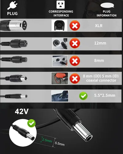 Vista 3 de VHBW Cargador eléctrico de scooter de 42 V 2 A, compatible con scooters de batería Hover-1 de 36 V (Highlander, Dynamo, Gambit, Helios y más)