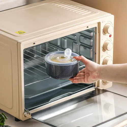 Vista 3 de Cuencos de cerámica con tapas: recipientes de almacenamiento de alimentos aptos para microondas de 20 onzas para sopa, ensalada, cereales, sobras