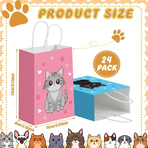 Vista 2 de Zhanmai 24 piezas de bolsas de regalo para gatos, bolsas de fiesta para gatos, lindos regalos de gatito, bolsas de papel para dulces con asas