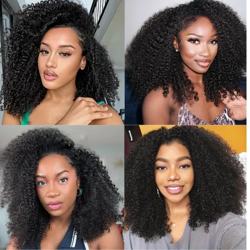 Vista 2 de Paquetes de cabello humano rizado afro mongol de 8, 8, 8 pulgadas, 4B 4C, afro, a granel, cabello humano virgen sin procesar, extensiones de cabello