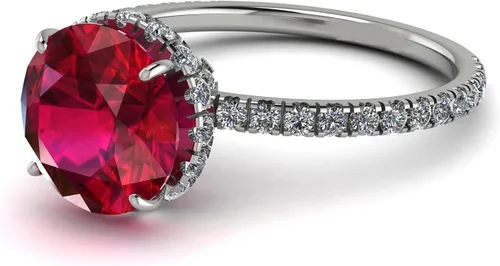 Vista 2 de Anillos de compromiso solitarios de oro blanco macizo de 14 quilates con diamante natural de 2,42 quilates con rubí rojo de 2 quilates, claridad