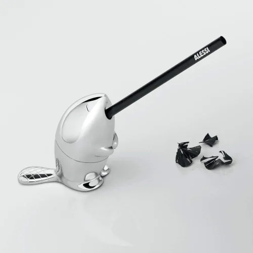 Vista 3 de Alessi Kastor RT02 - Sacapuntas de diseño, Zamak cromado, pulido espejo
