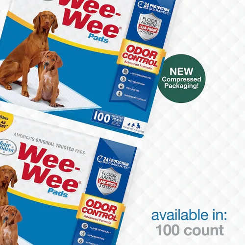 Vista 13 de Four Paws Wee-Wee Tapetes entrenadores para perros y cachorros con fórmula avanzada de control de olores, 22 x 23 pulgadas (100 unidades)