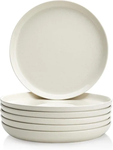 Vista 11 de Sweese - Juego de platos de porcelana de 10 pulgadas, beige, redondos, 6 unidades, para servir ensaladas, resistentes a los arañazos, aptos