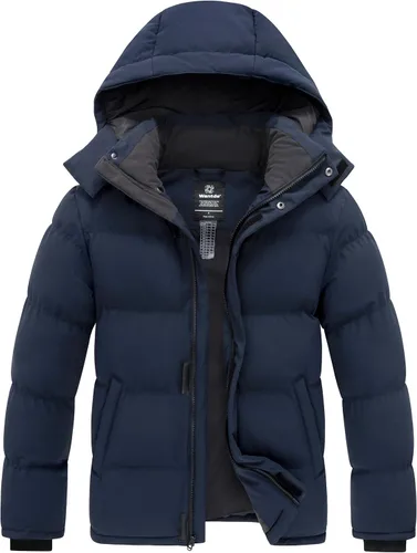 Vista 8 de Wantdo - Abrigo de invierno cálido para hombre, chaqueta acolchada impermeable y resistente al viento, capa gruesa de forro desmontable