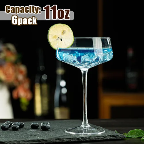 Vista 2 de Juego de 6 vasos de Martini de cristal, vasos Coupé de 11 onzas, vasos de cóctel clásicos, elegante copa de cristal soplado a mano de Manhattan