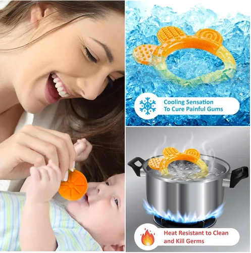 Vista 4 de Juguetes mordedores para bebés de 0 a 6 meses, mordedores para bebés recién nacidos de silicona segura para congelador, juguetes de dentición
