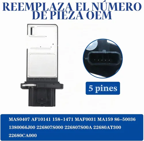 Vista 2 de Medidor de Sensor de Flujo de Aire Masivo 22680-7S000 Compatible con Nissan Pathfinder Titan Frontier Altima Versa Armada Xterra 04-07 / Infiniti