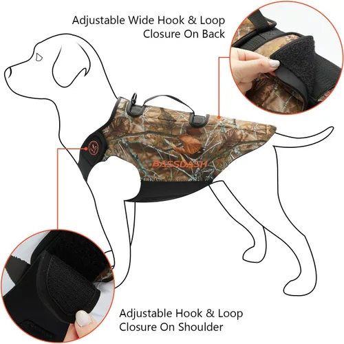 Vista 4 de BASSDASH Chaleco de caza ajustable de neopreno con camuflaje para perros, protección impermeable para el pecho