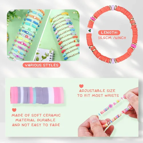 Vista 2 de Jadive 48 piezas de pulseras de Navidad de la amistad a granel, pulseras ajustables coloridas para niños, pulseras elásticas de arcilla, pulseras