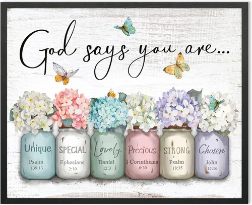 Vista 18 de Dios Dice Que Eres Arte de Pared: Arte de Pared con Versículo Bíblico Cristiano Inspiracional, Escritura Religiosa, Regalos de Aliento para Mujeres