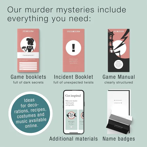 Vista 4 de Culinario Mortale Murder at The Grand Hotel - Un moderno juego de cena de misterio de asesinato para 6-8 jugadores Asesinato en el Grand Hotel