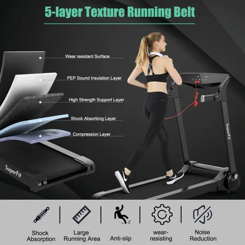 Vista 3 de Cinta de correr plegable motorizada 3.0HP, cintas de correr portátiles con pantalla digital HD, altavoz de dientes azules y control de aplicación