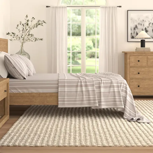 Vista 6 de Great Bay Home Juego de sábanas tamaño individual de microfibra - Sábanas de 3 piezas a rayas moradas - Ropa de cama de microfibra ultrasuave