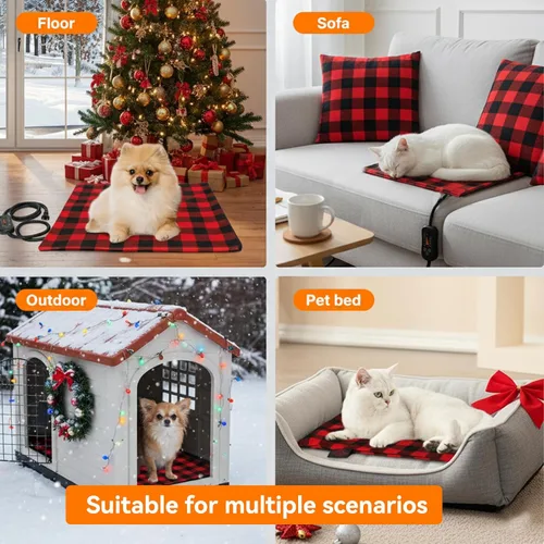 Vista 7 de Almohadilla térmica para mascotas, cama para gatos con temperatura ajustable con temporizador, cama térmica impermeable para perros con cable