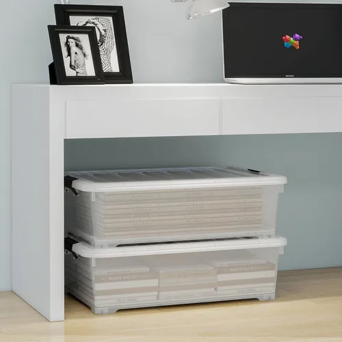 Vista 5 de Contenedor de almacenamiento transparente de 26 cuartos de galón, caja de almacenamiento de plástico debajo de la cama, contenedor de almacenamiento