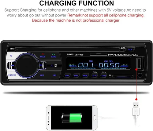Vista 5 de PolarLander Radio de coche audio USB/SD/MP3 receptor Bluetooth manos libres con control remoto negro 1 DIN