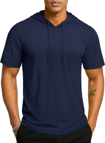 Vista 20 de TACVASEN Short Sleeve Hoodies for Men Cotton Hoodies Summer Sweatshirt Lightweight Breathable Workout Shirts Pullover Verde militar