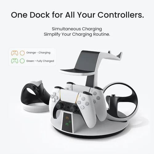 Vista 3 de KIWI design D2 3-in-1 Controller Charging Station for PSVR2 and PS5 with VR Display Stand and LED-Charging Indicator
