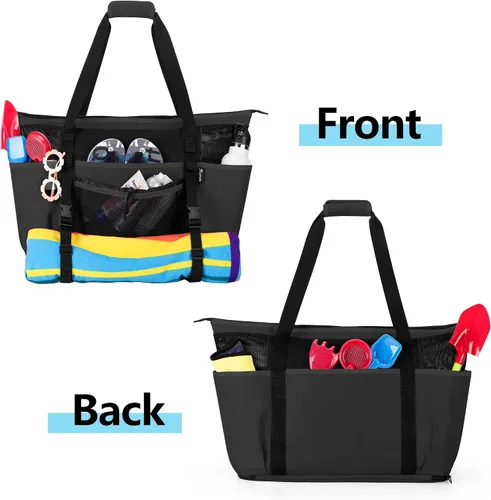 Vista 5 de Fasrom Extra Large Mesh Beach Bag with Zipper Bottom Family Beach Tote Bag with Wet and Dry Separation Patent Design