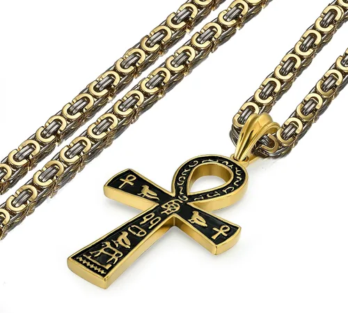 Vista 2 de Collar con colgante de cruz de Ankh copto egipcio antiguo de acero inoxidable para niños, mujeres y hombres, en cadena Rolo de 22 a 24 pulgadas