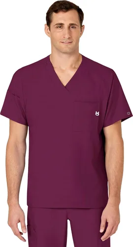 Vista 26 de WonderWink W123 6355 - Camiseta de manga corta para hombre Camiseta médica con cuello en V de 4 bolsillos, hecha para funcionar, ajustar, tela Negro