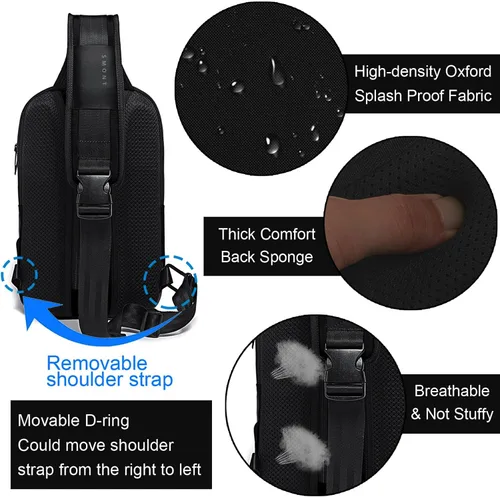 Vista 6 de SMONT Bandolera cruzada para hombre, 14.2 pulgadas, antirrobo, impermeable, con puerto de carga USB