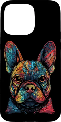 Vista 28 de iPhone 16 Colorful French Bulldog Face Frenchie Dog Lover Funny Black Case