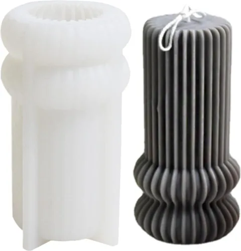 Vista 9 de Molde de silicona para velas a rayas de barril Molde de jabón para velas de pilar geométrico, molde de fondant, molde para hornear pastel