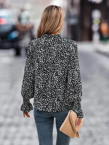 Vista 3 de ECOWISH Blusas de manga larga para mujer, con cuello en V, para primavera, casual, con lunares