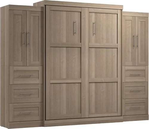 Vista 31 de Bestar Pur Queen Cama Murphy con gabinetes de almacenamiento de armario, marrón rústico de 115 pulgadas, arreglo para dormir que ahorra espacio